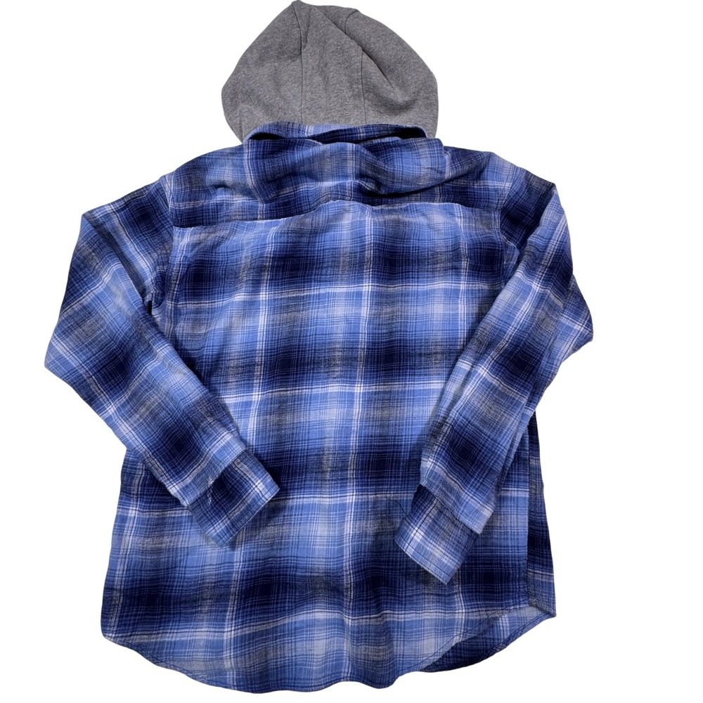 American Eagle Super Soft Flannel Shirt Removable Hood Mens Small Blue Button Up - Picture 4 of 6
